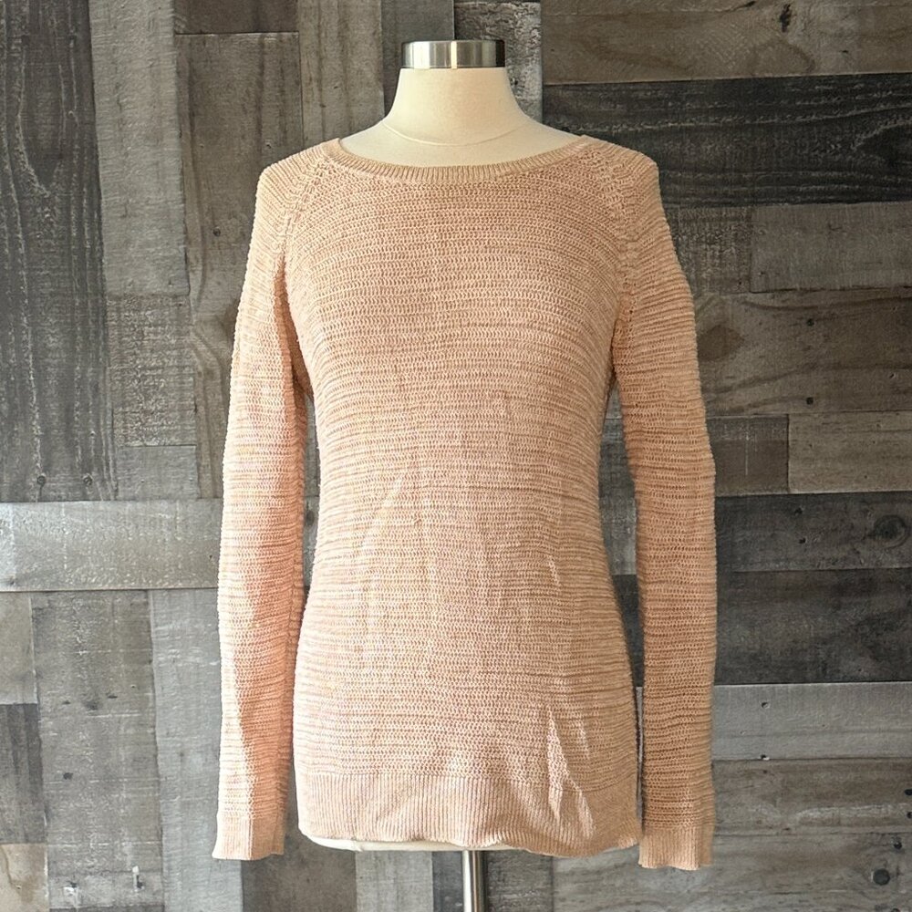 LOFT pink knit sweater medium pastel preppy academia gorpcore minimalist classic